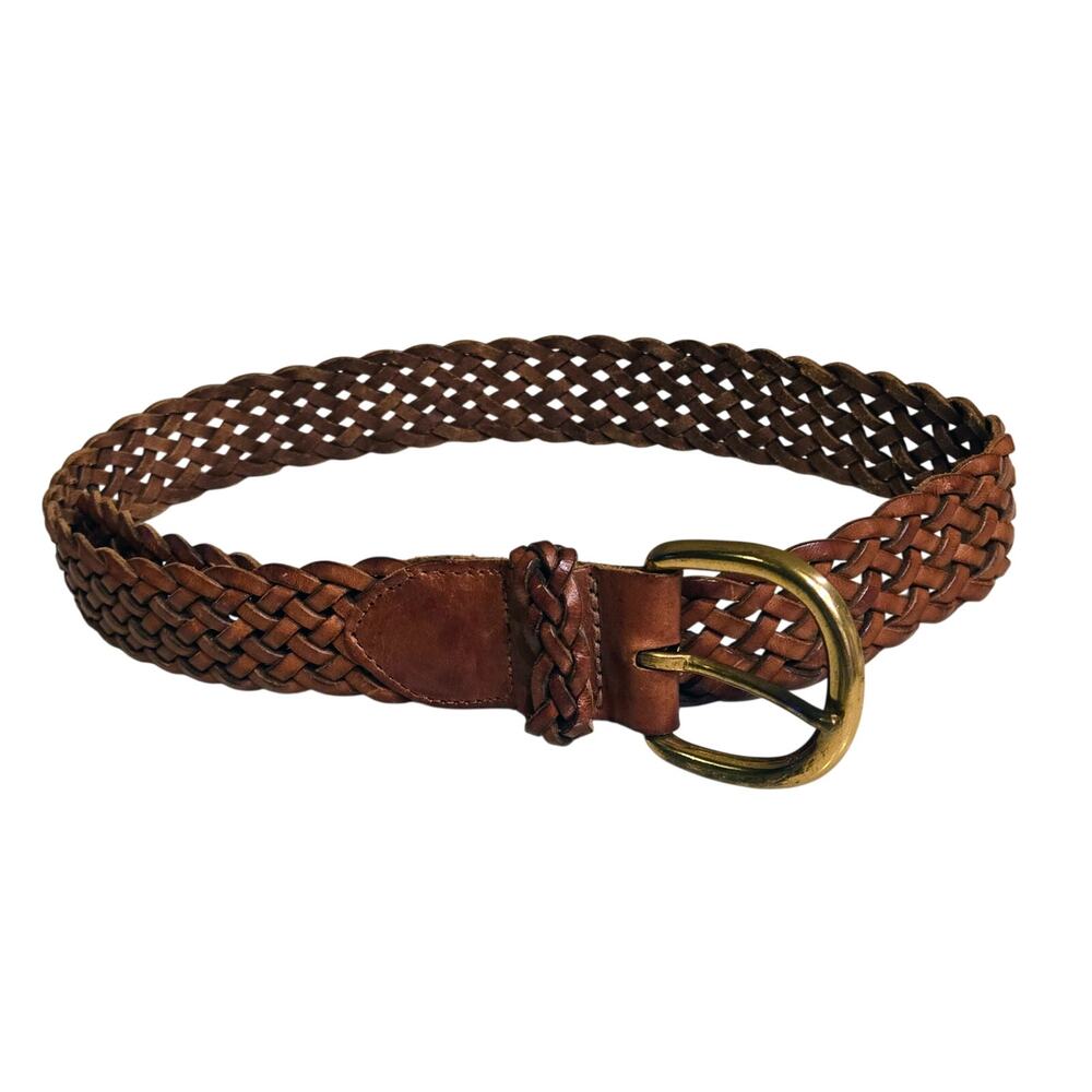 Ann Taylor Women's Brown Woven Leather Belt Medium Medium 36" Long 1.5" Wide